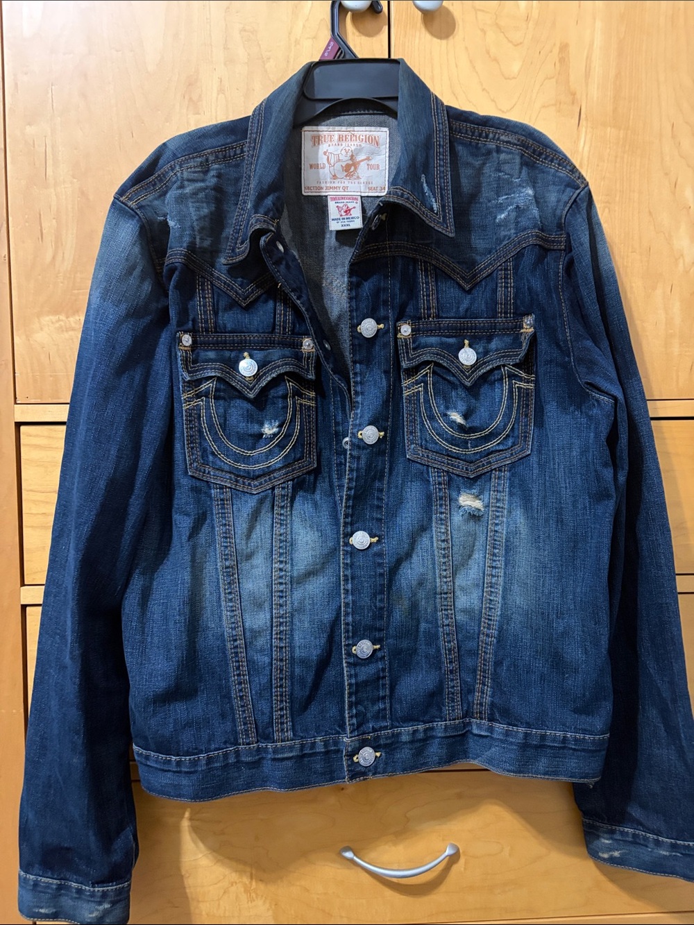 True Religion Indigo Washed Denim Jacket with Contrast Stitching